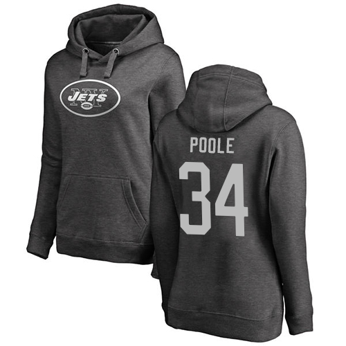 New York Jets Ash Women Brian Poole One Color NFL Football #34 Pullover Hoodie Sweatshirts